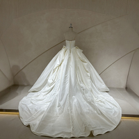 Spjy053 Elegantes elfenbeinfarbenes Satin-Ballkleid mit Perlen und Spitze, gerafftes Brautkleid für Palast- und Kirchenzeremonien Jancember