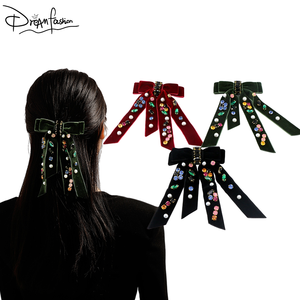 DREAM FASHION Maßgefertigte Vintage Samt-Haarspangen Haarschleife Haarklammer Kristall Mädchen Haaraccessoires Muttertagsgeschenk - Product Image 1
