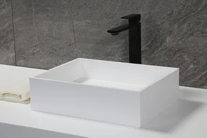 Dolap banyo lavabo ev çin için özelleştirilmiş üst beyaz taş havzası tarzı taş reçine havzası gemi lavabo