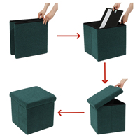 Bailey Vente flash Coffre de rangement cube, pouf de rangement, chaise ottoman avec boîte de rangement pliable verte, moderne