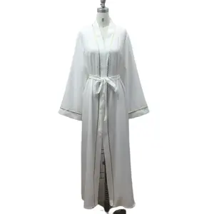 Robe cardigan en ruban doré pour femme Robe longue en lin respirante femme musulmane Jalabiya Abaya à Dubaï Moyen-Orient