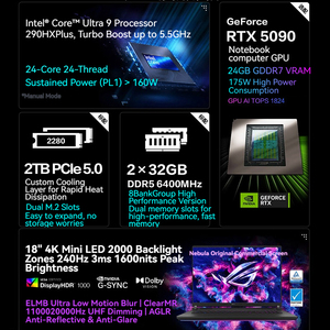 Ordinateur portable de jeu <span class=keywords><strong>Asus</strong></span> Rog Strix Scar 18, processeur Core I9-290HX, carte graphique Rtx 5090, écran 18 pouces 2.5K 240Hz MiniLED - Product Image 2