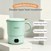 Bouilloire électrique pliable portable haute puissance en acier inoxydable 316, grande capacité intelligente 800 ml, vente en gros