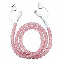 Cordon de charge pour téléphone en perles de poudre nacrée, chargeur rapide scintillant rose pailleté