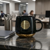 Tasse à café en céramique classique avec insigne en cuivre tasse de médaille de sirène rétro pour cadeau d'anniversaire de couple
