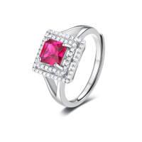 Bague carrée vintage en argent sterling 925 avec motif de zircon rouge coupe princesse pour les événements commémoratifs unisexes à cravate noire