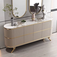 Meuble de rangement moderne de style buffet, grande capacité, en acier inoxydable, plateau en marbre, table console décorative, table d'appoint, meubles de maison