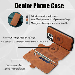 Funda Magnética para Teléfono con Soporte para <span class=keywords><strong>iPhone</strong></span> 12-16 Pro Pro Max, Funda <span class=keywords><strong>de</strong></span> Cuero con Tarjetero Desmontable - Product Image 4