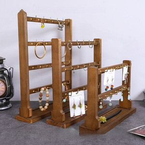 Wooden Jewelry Display Rack 38Cm X 29.5Cm X 8.5Cm 3 Tier <b>Desktop</b> Organizer For Earrings Bracelets Keychains - Product Image 2
