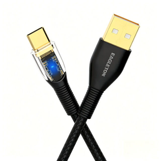 Hot Selling Nylon Braided Durable USB-A to Type-C 2.4A Fast Charging Data Cable with Running Light for Phone Smartwatch Tablet