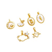 Pendentif Ourson Tulipe en laiton plaqué or 18 carats, inaltérable, avec nacre, fait main, pour bijoux DIY, bracelets et colliers mignons pour enfants