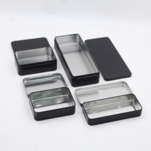 Grosir kotak timah pelat timah logam persegi panjang kecil hitam putih perak kaleng berengsel Mini untuk hadiah rokok kemasan permen Mint - Product Image 3