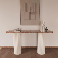 Table console en marbre Dream Home, plateau oblong arrondi, support en colonnes cannelées, veine naturelle, table de couloir contemporaine