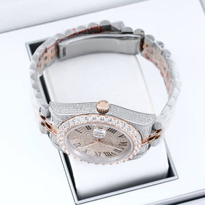 Montre mécanique bicolore 40 mm en acier inoxydable, entièrement sertie de zircons, style hip-hop, verre saphir, mouvement ETA, personnalisable - Product Image 3