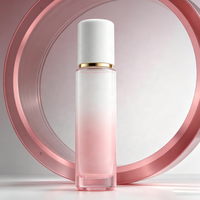 Ensemble de flacons cosmétiques en verre dégradé rose avec anneau doré, logo personnalisé, plusieurs tailles pour sérum
