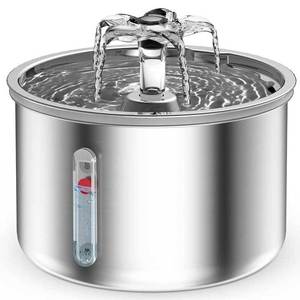 Stainless Steel Pet Water Fountain Round 800g Automatic Cat Dog Water Dispenser With Viewing Window Detachable - Product Image 1