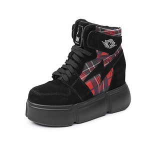 Daim Plaid Toile <span class=keywords><strong>Lacets</strong></span> <span class=keywords><strong>Cheville</strong></span> Haute Cachée Wedge Baskets Plateforme Dame Chaussures Yicheng Bottes Cuir - Product Image 6