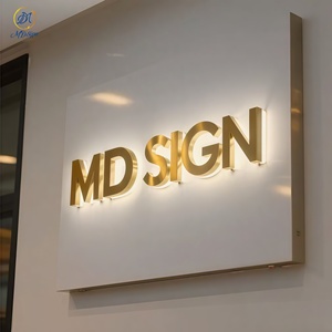 Lettre dorée 3D rétroéclairée par LED avec panneau arrière, signalétique LED intérieure, logo mural LED personnalisé, panneau signalétique commercial pour salon, enseigne murale pour boutique - Product Image 2