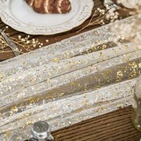 Chemin de table doré en gaze, tulle, voile, chiffon, mousseline, avec paillettes et feuille métallique, pour décoration de table de mariage, anniversaire, fête et repas