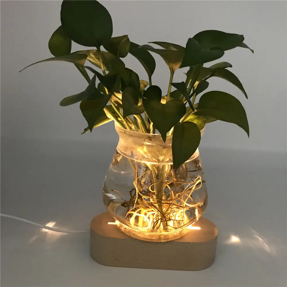 USB Wooden Base Lamp Led 3D Night Light Round Oval Wood Base For Acrylic