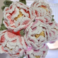 Décoration d'intérieur, bouquet de fleurs en laine de pivoine, bricolage, fleur tissée créative, cadeau pour la fête des enseignants, fleur tricotée artificielle