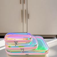 Nouvelle tendance, organiseur de maquillage portable écologique en PVC transparent, pliable, imperméable avec fermeture éclair