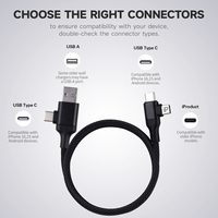 Kabel pengisi daya magnetik 4 in 1, nilon kepang pengisian daya cepat untuk mobil kantor rumah tipe-c USB-A kabel magnetik untuk iPhone Android