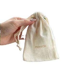 Sac à cordon en coton personnalisé, pochette à bijoux 100% coton, couleur naturelle, pochette anti-poussière avec double cordon - Product Image 1