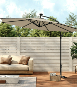 Parasol moderne inclinable, réglable, pliable, grand modèle 3m, couleur et taille personnalisées, éclairage solaire extérieur pour patio - Product Image 3