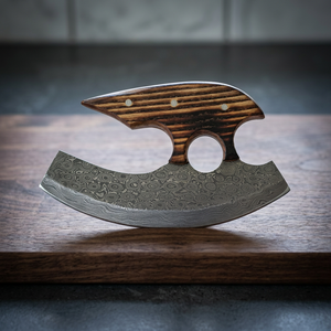 Couteau Ulu Mezzaluna, couteau à pizza traditionnel, lame en bois stabilisé, couteau Ulu - Product Image 3