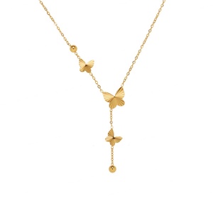 Collier tendance en acier inoxydable avec pendentif papillon long, collier papillon en zircon à faible MOQ pour femmes et jeunes filles, bijoux - Product Image 1