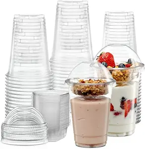 Vasos desechables de plástico transparente para postre, vasos de plástico transparente con tapas e insertos para desayuno, aperitivos, Yogurt