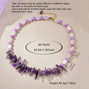 Collar de amatista de moda con piedras irregulares y Jade púrpura Ideal para looks de fiesta de estilo bohemio - Product Image 3