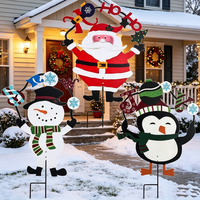 Décoration de jardin extérieure de Noël en métal avec Père Noël, bonhomme de neige et pingouin 'Ho Ho Ho'