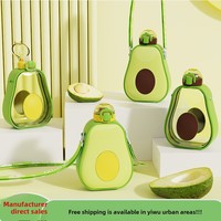 Bouteille d'eau portable unisexe en plastique PC, écologique, créative, mignonne, en forme d'avocat, avec paille intégrée, personnalisable, pour le sport et l'extérieur