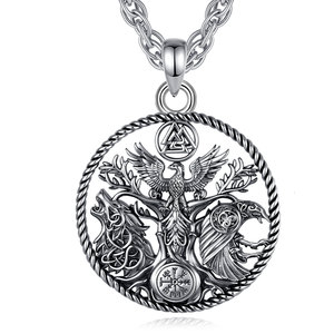 Merryshine Collier Amulette Religieuse en Cuivre Viking, Pendentif Arbre, <span class=keywords><strong>Mythologie</strong></span> <span class=keywords><strong>Nordique</strong></span>, Runes Celtiques, Bijoux - Product Image 1