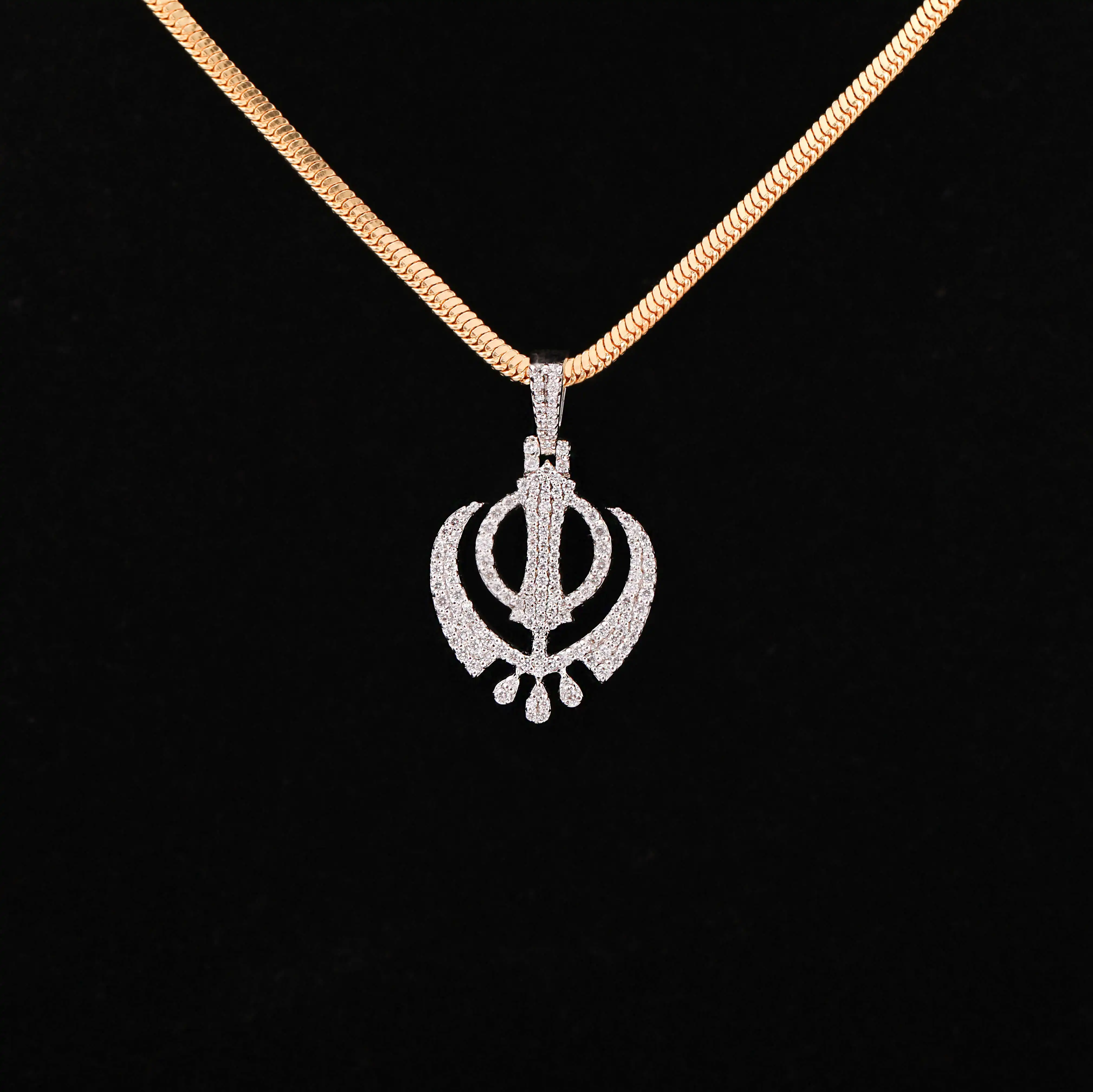 SIKH RELIGION LOGO SHAPED AESTHETIC PENDANT WITH TINEY ROUND LAB GROWN DIAMOND IN 18KT SOLID GOLD FOR ALL OCCASIONS FOR WOMEN