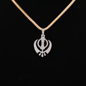 LOGO di religione SIKH a forma di ciondolo estetico con TINEY ROUND LAB ha coltivato diamanti IN oro massiccio 18KT per tutte le occasioni da donna