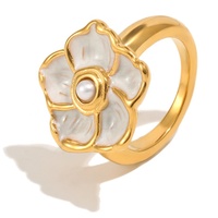 Nouvelle bague fleur en émail plaqué or 18 carats en acier inoxydable pour femme