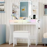 Bureau de toilette blanc de qualité commerciale avec pieds courbes, miroir LED intégré, mobilier pour hôtel et dortoir