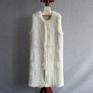 YRC1161 Casual Dikke Gebreide Vrouwen Real Rabbit Fur Vest Winter Mode Bont Vest Met Pocket