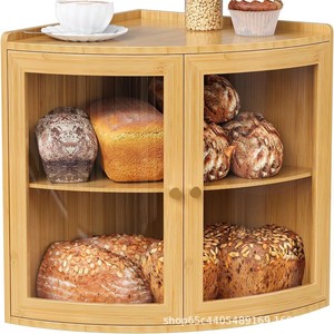Boîte à pain en bambou à double porte, double compartiment, armoire de cuisine avec panneau acrylique pour le rangement du pain - Product Image 1
