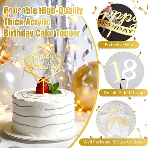 Decorazioni per Torte Non Commestibili Confezionate Singolarmente Riutilizzabili Topper per Torte di <span class=keywords><strong>Compleanno</strong></span> in Acrilico Vendita all'Ingrosso - Product Image 4