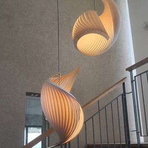 Lustre en <span class=keywords><strong>bois</strong></span> en spirale LED élégant, pour la maison, le bureau, forme ovale créative, éclairage d'escalier, décoration pour le salon, les hôtels - Product Image 4