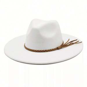 Sombreros Fedora de Jazz Personalizados para Hombre y Mujer, Colección Otoño-Invierno, con Borde Ancho y Borlas Trenzadas de Gamuza, para Fiestas - Product Image 3