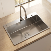 Évier de cuisine commercial Vbosr moderne fait main en acier inoxydable 304 noir, à montage sous plan, à cuve unique, étanche, avec accessoires