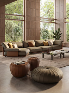 Luxury Italian Design Modular Deep <b>Sofa</b> Ultra Soft Leather Upholstered Sectional <b>for</b> Villa Living Room Project - Product Image 2