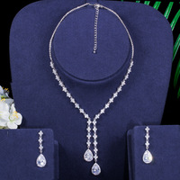 Parure de bijoux de mariée plaquée or/argent avec zircons cubiques multicolores, collier long et boucles d'oreilles, cadeau pour femme pour mariage ou fête