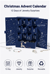 Custom Navy Blue 12 Days <b>Christmas</b> Advent Calendar <b>Box</b> with Drawers Rigid Cardboard Silver Foil Blind <b>Box</b> Mystery Packaging <b>Box</b> - Product Image 2