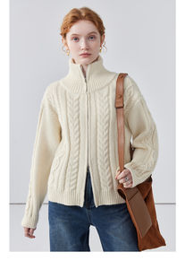 Cárdigan de <span class=keywords><strong>Punto</strong></span> V-times China 2025 para <span class=keywords><strong>Mujer</strong></span> Estilo Retro con Cuello Alto, Torsiones y Doble Cremallera, <span class=keywords><strong>Chaqueta</strong></span> Suelta de Otoño Estilo Coreano - Product Image 5